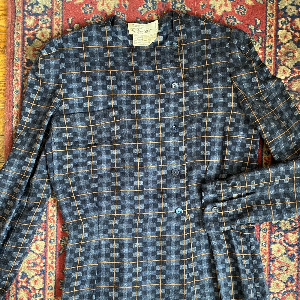 Vintage 1970s Gucci Wool/Silk Grid Pattern Blouse